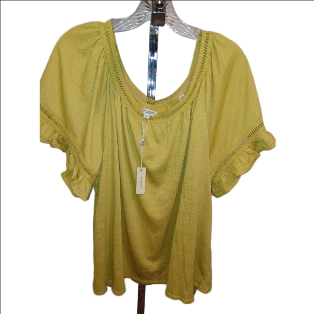 Max Studio Crinkle Top 2X In Chartreuse NWT